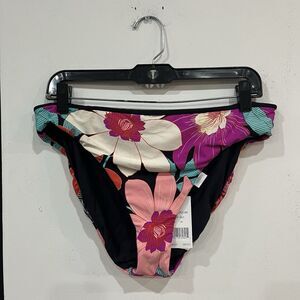 NWT La Blanca Black Floral Reversible Bikini Bottoms Size 14 Swim